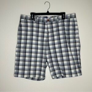 Tommy Bahama Mens White & Blue Plaid Casual Flat Front Shorts Size 36 EUC